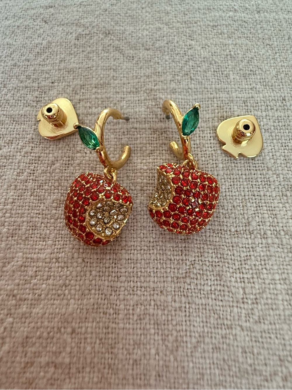 Kate Spade Apple of my Eye Pave Apple Huggies Dangling Earrings, Gold/ Red
